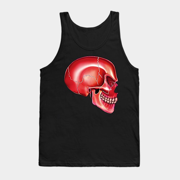 Red Angry Skull Side View Tank Top by Costa Clinic